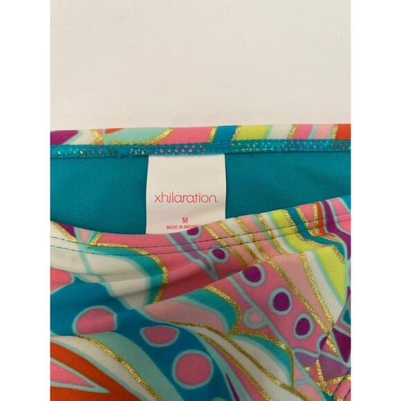 Xhilaration Bikini Bottom Medium Tie String 70's 80's Teal Pink Gold Palm Royale - Picture 6 of 11